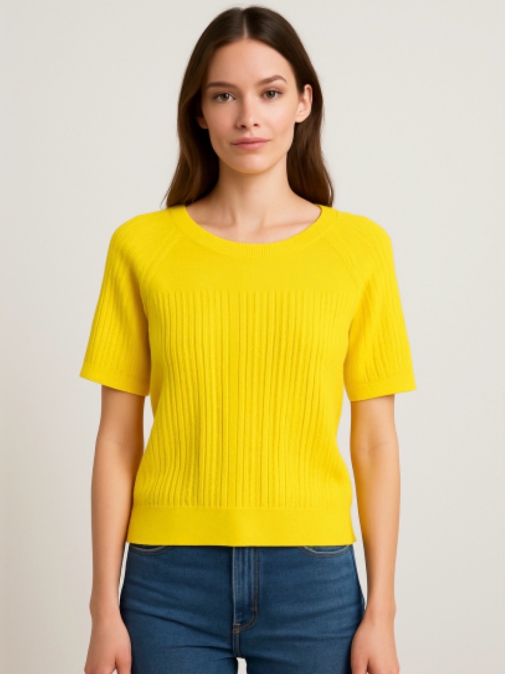 Brooks Brothers Yellow Short Sleeve Cotton Cableknit Sweater Size M